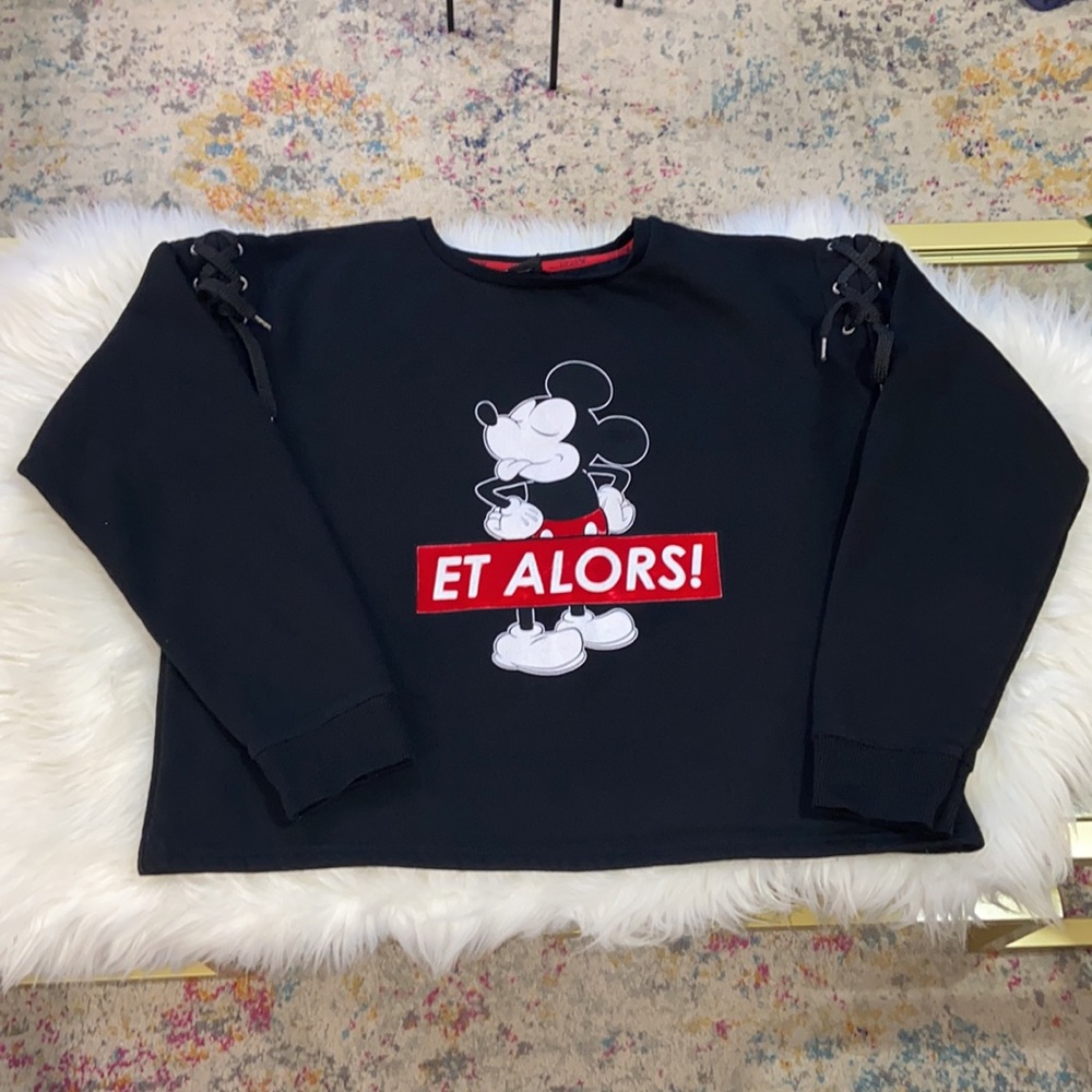 Disney Crop Sweatshirt Mickey saying “ET ALORS!” “So what” approximately size S